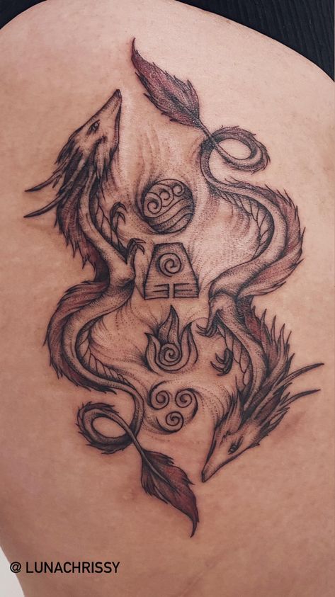 Atla Tattoo Dragon, Atla Tattoo Spine, Avatar Back Tattoo, Avatar Dragons Tattoo, Ran And Shaw Tattoo, Avatar The Last Airbender Dragon Tattoo, Atla Dragons Tattoo, Rava And Vaatu Avatar Tattoo, Avatar Kyoshi Tattoo