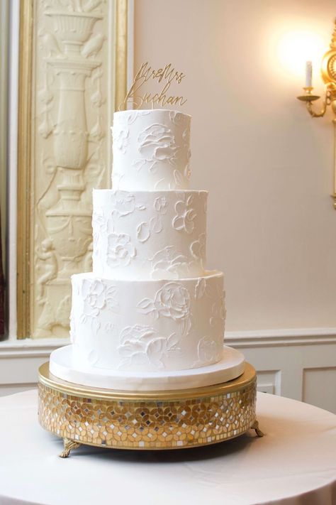 2 Tier Wedding Cakes Simple Elegant Gold, Two Tier Textured Wedding Cake, Two Tiered Wedding Cakes, All White Floral Wedding Cake, Simple Elegant Wedding Cakes, Simple Wedding Cake With Flowers, White Textured Wedding Cake, White Texture Wedding Cake, All White Textured Wedding Cake