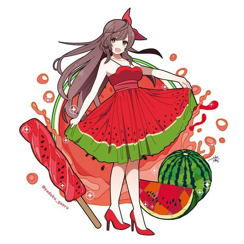 Watermelon Drawing, Watermelon Cartoon, Watermelon Illustration, Watermelon Girl, Watermelon Outfit, Watermelon Dress, Watermelon Art, Cute Watermelon, Cartoon Art Styles