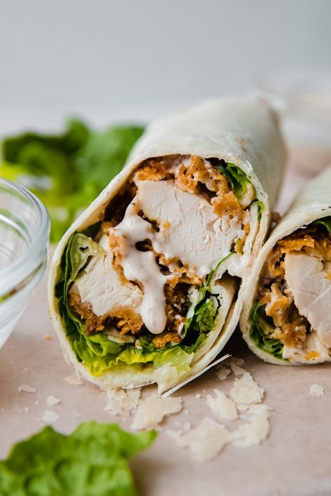 Chicken Bacon Ceaser Wrap, Parmesan Crusted Chicken Caesar Wrap, Crispy Chicken Ceaser Wraps, Chicken Cesear Salad Wraps, Breaded Chicken Wraps, Chicken Tender Wraps, Crunchy Chicken Tenders, Yummy Wraps, Chicken Caesar Salad Wraps