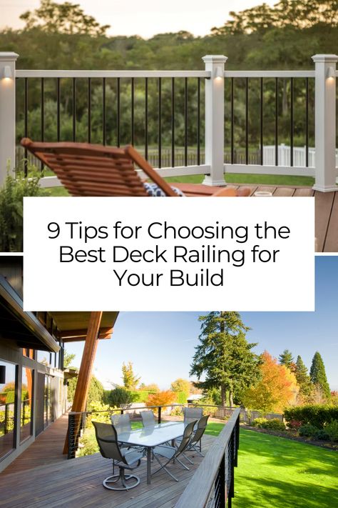 Replacing or building your deck soon? Learn more about tips for choosing the best deck railing for your outdoor living space. Deck Railings That Dont Block View, Unique Deck Railing Ideas, 2nd Story Deck, Beach House Deck, Deck Cost, Deck Rails, Garden Railings, Metal Railings, Cool Deck