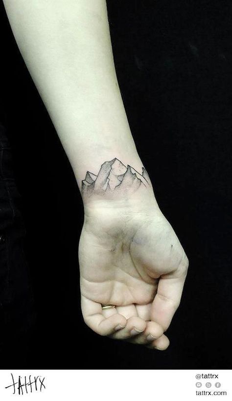 Dilemma - mountains, forest, and ocean would all look like, but I only have 2 wrists Cat Tattoos, Small Wrist Tattoos, Tiny Tattoo, Mountain Tattoo, Diy Tattoo, Tattoo Life, Tattoo Flash, Skin Art, Sleeve Tattoo