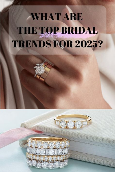 Wedding Ring With Diamonds All Around, Platinum Bridal Ring Sets, Engagement Ring Trends For 2025, Engagement Rings For Older Women, Engagement Rings 2025 Trends, 2025 Engagement Ring Trends, Flat Diamond Rings, Wedding Ring Settings, 1960s Engagement Ring