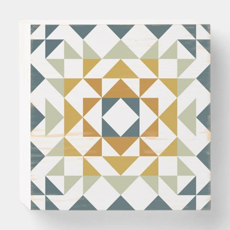 Colorful Modern Quilt Block Geometric Earthy Teal Green and Yellow Wooden Box Sign Quilt Color Schemes, Midcentury Modern Quilt, Square Quilts, Diy Patch, Quilt Big, Modern Quilt Blocks, Geometric Quilt, Barn Quilt Patterns, Lap Quilts