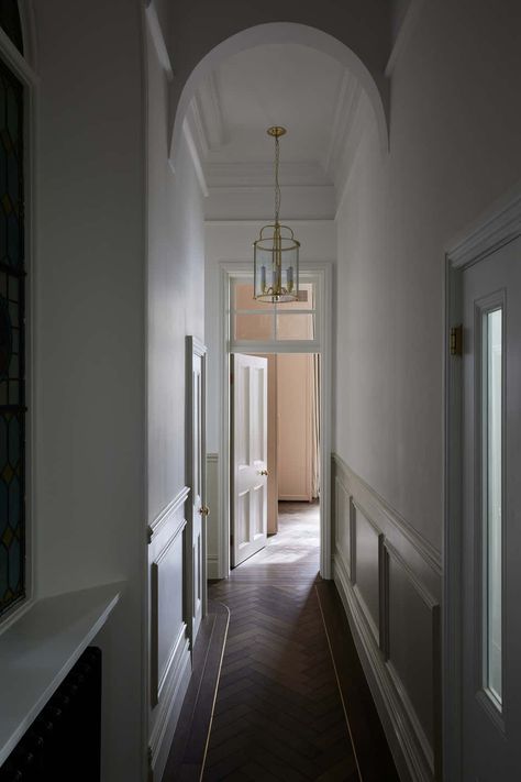 Kitchen by Blank Slate Studio | 1stDibs Dark Herringbone Floor, Ideas For Hallways, Dark Wood Flooring, Prime Oak, Mid Century Modern Traditional, Hallway Entry, Herringbone Wood Floor, Entry Mudroom, Maximize Small Space