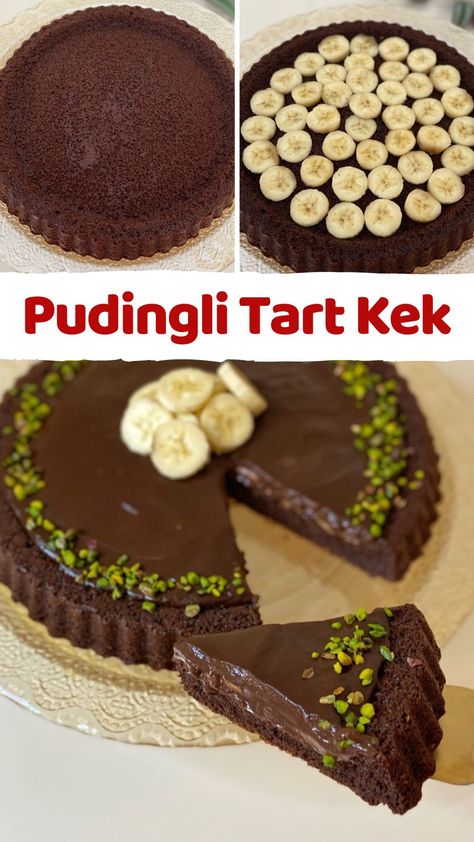 Pudingli Tart Kek - Nefis Yemek Tarifleri - #10704937 Chocolate Tart, Turkish Recipes, Baklava, Cafe Food, Food Design, Nutella, Chocolate Cake, Tart, Pastry