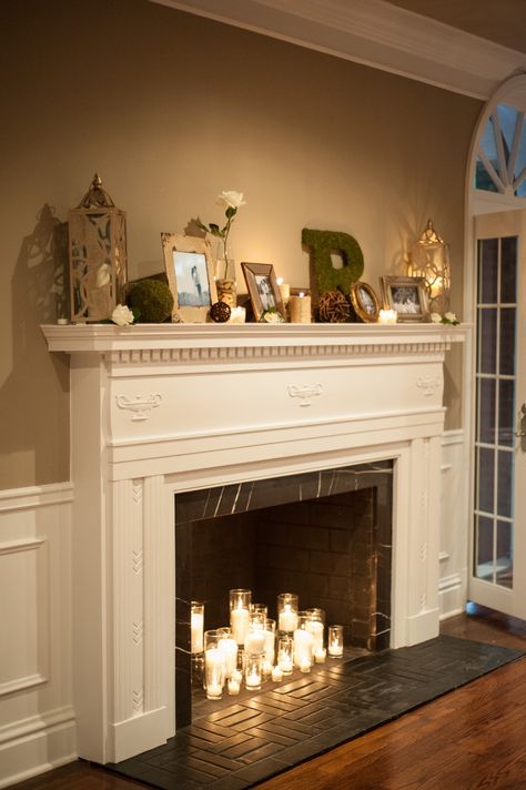 Romantic Candle Fireplace Decor Candle Fireplace, Fireplace Decor Candles, Empty Fireplace Ideas, Candles Decoration, Faux Fireplace Mantels, Romantic Candle, Fake Fireplace, Faux Fireplace Diy, Candles In Fireplace