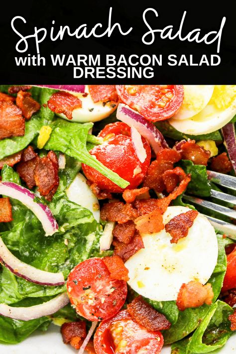 Spinach Salad with Warm Bacon Salad Dressing Bacon Salad Dressing, Wilted Spinach Salad, Spinach Salad Dressing, Healthy Dressing Recipes, Simple Spinach Salad, Healthy Lunch Salad, Hot Bacon Dressing, Parmesan Salad, Bacon Dressing