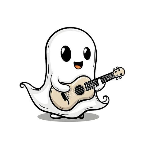 Ghost with a guitar. #cute #stickers #funny #buy #redbubble #shirt Playing Guitar Drawing, Astronaut Tattoo, Redbubble Shirt, Guitar Drawing, Ghost Tattoo, Guitar Tattoo, Stickers Funny, Boo Ghost, Rock Painting Patterns