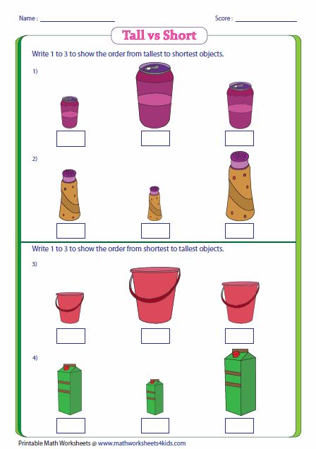 Ordering Objects By Size, Tall Vs Short, Preschool Creative Art, Tall And Short, Cvc Words Kindergarten, Farm Preschool, Preschool Tracing, Preschool Math Worksheets, Math Measurement