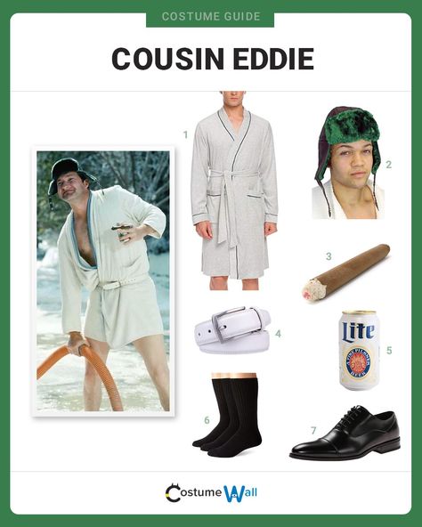 Dress like the happy-go-lucky Cousin Eddie who appears in the movie, National Lampoon's Christmas Vacation. Christmas Vacation Party Costumes, Cousin Eddy Costume, Christmas Vacation Costume Ideas, Griswold Family Christmas Costumes, Christmas Movie Dress Up Ideas, Dress Like Your Favorite Christmas Movie, Movie Character Party Costumes, Christmas Movies Costumes, Christmas Vacation Halloween Costumes