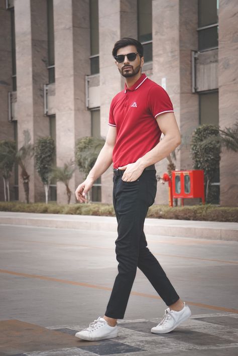 Red Polo Shirt Outfit Men, Red Polo Shirt Outfit, Polo Shirt Outfit Men, Polo Shirt Outfits, Shirt Outfit Men, Red Polo Shirt, Oufits Casual, Outfit Red, Shirt Tucked In