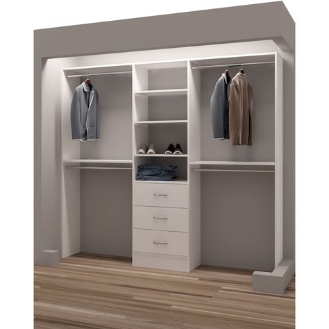 TidySquares White Wood 87-inch Reach-in Closet Organizer (White)(Laminate) Closet Organization Designs, Ikea Closet, Closet Kits, Reach In Closet, Diy Wardrobe, Closet Layout, Closet Remodel, Bedroom Closet Design, White Chrome