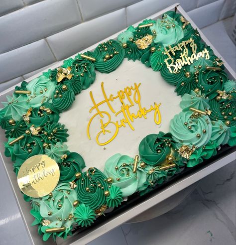 Mens Birthday Sheet Cake, Green Cake For Men, Rectangle Cake Designs For Men, Sheet Cake For Men, Square Birthday Cake, Three Milk Cake, Pastel Rectangular, Green Birthday Cakes, Pizza Party Birthday