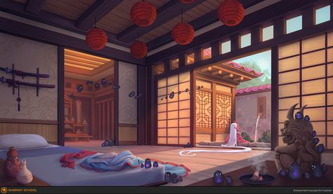 Room Template, Japanese Palace, Japanese Room Decor, Japan Room, Japanese Bedroom, Japanese Shrine, Anime Places, Japan Home, Palace Interior