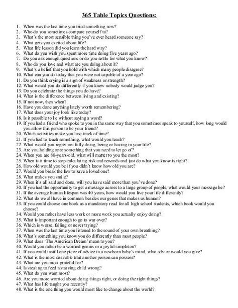 365 Table Topics Questions: Question Board Ideas, Table Questions Conversation Starters, Toastmasters Table Topics, Table Topics For Adults, Talking Topics With Friends, Topics To Discuss With Friends, Table Topics Questions Toastmasters, Random Topics To Talk About, Topic To Talk About With Friends