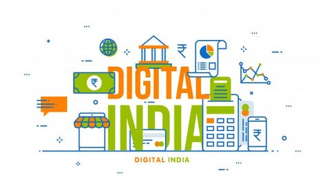 Digital india concept with financial ele... | Premium Vector #Freepik #vector #background #business #money #alphabet Digital India Posters, Economics Project, India Poster, Creative School Project Ideas, Digital India, Quick Crafts, Business Money, Anime Character Drawing, Vector Background