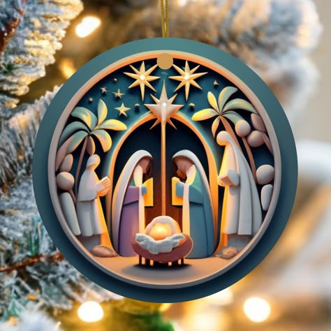 Introducing our captivating 2.75 inch Nativity Painting Christmas Ornament, 3D look, but meticulously printed on durable ceramic! This ornament showcases a beautifully painted manger scene that will infuse your holiday decor with warmth and wonder. 🌟 **Celebrate the Nativity Immerse yourself in the timeless Nativity story with this masterfully painted ornament. Every brushstroke, from Mary, Joseph, and Baby Jesus to the humble animals, is a work of art that brings this cherished tale to life. 🖼️ **High-Quality Ceramic Print This isn't your average ornament; it's a high-quality ceramic print that captures the essence of the Nativity scene with vivid colors and intricate details. The charm of the painting radiates brilliantly. 🎄 **Effortless Holiday Decor Hanging this ornament is a breeze Nativity Painting, Nativity Story, The Nativity Story, Nativity Christmas, Unique Christmas Decorations, Nativity Ornaments, Painted Christmas Ornaments, Festive Holiday Decor, Meaning Of Christmas