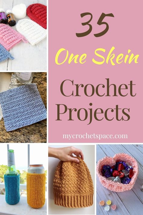 If you have one skein of yarn and don't know what to do with it then this is for you! Here you can find over 30 one skein crochet projects - mostly easy free patterns that are beginner friendly. There are patterns for home, kitchen and wearables that will inspire you! What To Crochet With Bulky Yarn, Beginning Crochet Patterns Free, Magic Circle Crochet Projects, Bulky Crochet Patterns Free, Things You Can Crochet And Sell, One Skein Crochet Bag Patterns Free, Easy Cotton Crochet Patterns Free, Free Crochet Patterns Websites, What Can You Crochet