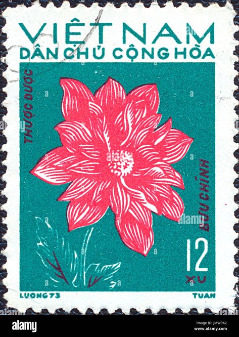 Download this stock image: Vietnam - 1973: Postage stamp printed in Vietnam shows red flower. Stamp printed by Vietnamese Post circa 1973. - JMWRK2 from Alamy's library of millions of high resolution stock photos, illustrations and vectors. Vietnam Artwork, Postage Stamp Design, Graphic Design Collection, Dorm Wall Art, Pattern Stamping, Postage Stamp Art, Vintage Postage Stamps, Vintage Cloth, Stamp Printing