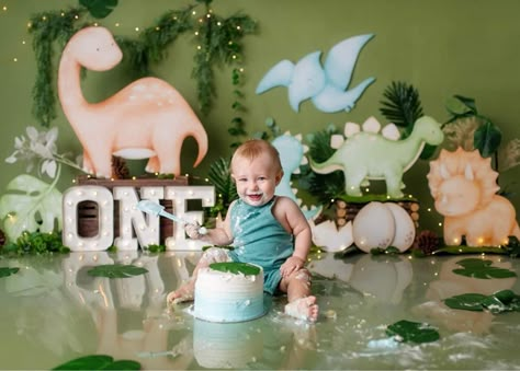 Dinosaur Birthday Photoshoot, Dinosaur Birthday Photo Shoot Ideas, Dinosaur Photoshoot Ideas, Dinosaur Birthday Photo Shoot, 1 Year Dinosaur Pictures, Cake Smash Dinosaur Theme, Dinosaur Smash Cake Photoshoot, Dinosaur 1st Birthday Photo Shoot, Dino Cake Smash