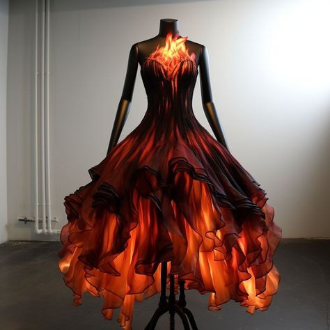 Flame Costume Women, Fire Queen Costume, Fire Themed Dress, Fire Witch Outfit, Fire Inspired Fashion, Lava Outfit, Fire Inspired Dress, Fire Themed Outfits, Fire Inspired Outfits