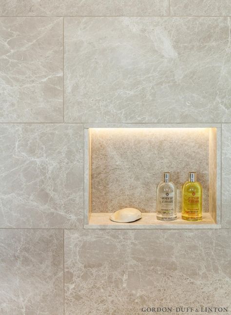 Carrera Marble Bathroom, Bathroom Lighting Design, Bathroom Niche, Stone Walls Interior, Stone Shower, Natural Bathroom, Bad Inspiration, Steam Showers Bathroom, Shower Niche