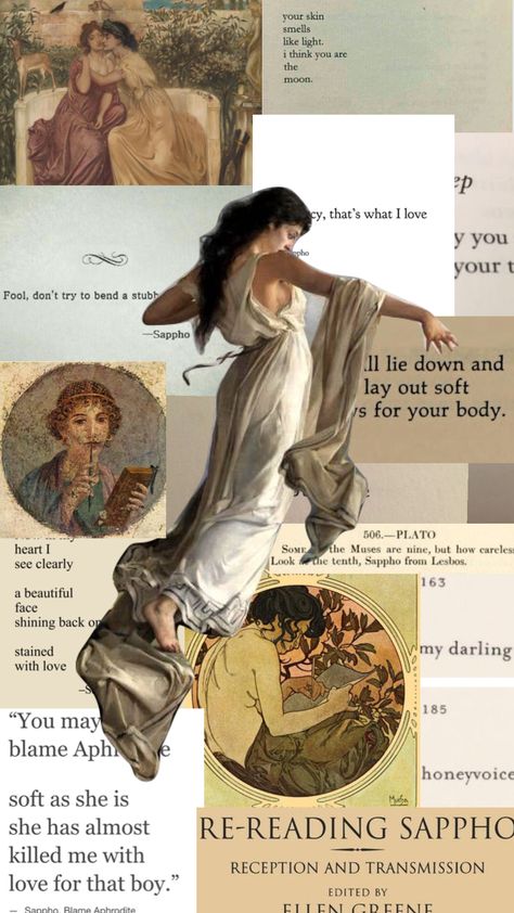 sappho of lesbos <3 #love #collage #aesthetic #moodboard #collagewallpaper #collageinspo #lesbianicons #sapphic #sappho #greek #greekmythology Sappho Wallpaper, Sappho Aesthetic, Sappho Quote Tattoo, Love Collage Aesthetic, Sappho And Her Friend, Fragments Of Sappho, Sappho's Poems, Love Collage, Aesthetic Moodboard