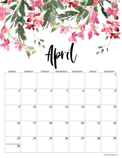 April Calender, Calender Printables, Printable Calendar Pages, Paper Trail Design, Free Printable Calendar Templates, Floral Calendar, Flower Calendar, 달력 디자인, To Do Planner