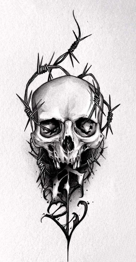 Skull Art Tattoo, Black Art Tattoo, Cool Tattoo Drawings, Skull Sleeve Tattoos, Skull Art Drawing, Creepy Tattoos, Skulls Drawing, Gothic Tattoo, Dark Art Tattoo