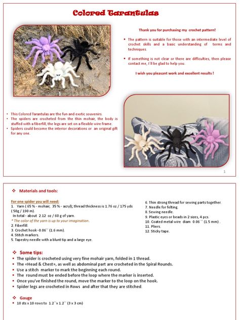 Tarantula Crochet Pattern Free, Crochet Tarantula Pattern Free, Crochet Spider Free Pattern, Spider Crochet, Crafty Witch, Yarn Craft, Fun Crochet, Magic Ring, Fun Crochet Projects