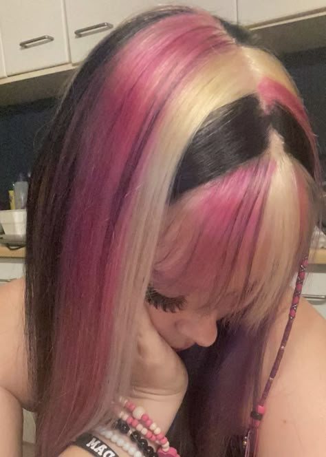 Mcbling Hair, Pride Hair Color, Neapolitan Hair, Skunk Hair, Y2k Hairstyles, Hair Streaks, Dyed Hair Inspiration, Hair Dye Ideas, Pretty Hair Color