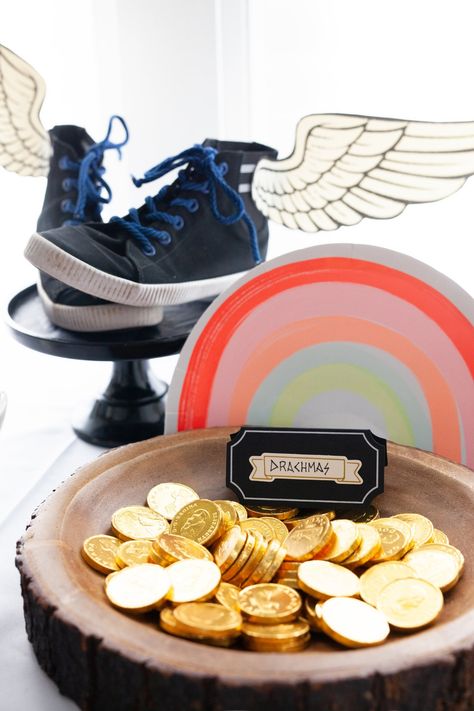 Percy Jackson Party Chocolate Drachmas – Chroma Celebrations Percy Jackson Escape Room, Percy Jackson Themed Snacks, Percy Jackson Sleepover, Percy Jackson Party Decorations, Percy Jackson Party Food, Percy Jackson Snacks, Percy Jackson Decorations, Percy Jackson Room Decor, Percy Jackson Food