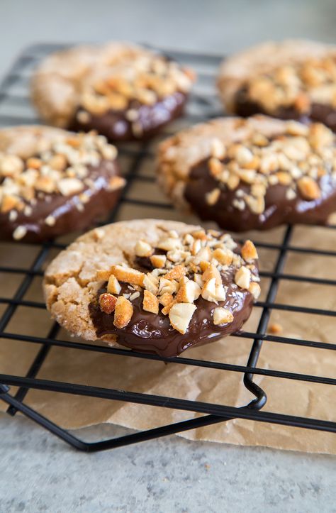 Chocolate Dipped Peanut Butter Crinkle Cookies Baking Journal, Cookie Ball, Vanilla Whipped Cream, Meringue Cookies, Crinkle Cookies, Seasonal Food, Cookie Scoop, Chocolate Peanuts, Chocolate Dipped