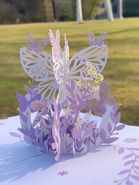 Lavender Wedding Theme, Butterfly Centerpieces, Butterfly Favors, Candy Land Decorations, Wedding Shower Cards, Pop Up Greeting Cards, Tangled Party, Candy Land Christmas Decorations Diy, Christmas Float