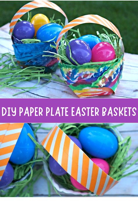 Easy Easter basket ideas - DIY paper plate Easter craft with eggs Easter Baskets Craft, Easy Easter Basket Ideas, Paper Plate Basket, Fun Spring Activities, Simple Easter Baskets, Sweet Treats Party, Diy Spring Decor, Spring Activities For Kids, Spring Craft Ideas