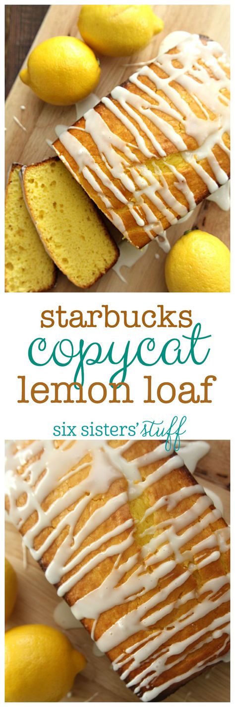 Starbucks Copycat Lemon Pound Cake on SixSistersStuff.com - this is so delicious and easy! Best Lemon Loaf, Copycat Starbucks Lemon Loaf, Baking Deserts, Southern Cakes, Tea Breads, Starbucks Party, Starbucks Lemon Loaf, Starbucks Lemon, Food Deserts