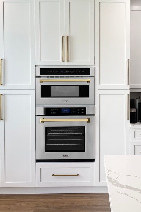 Integrated Oven And Microwave, Zline Autograph Edition In Kitchen, Microwave Oven Cabinet Ideas, Built In Microwave And Oven, Zline Microwave, Kitchen Ovens, Double Oven Microwave, Stacked Ovens, Integrated Oven