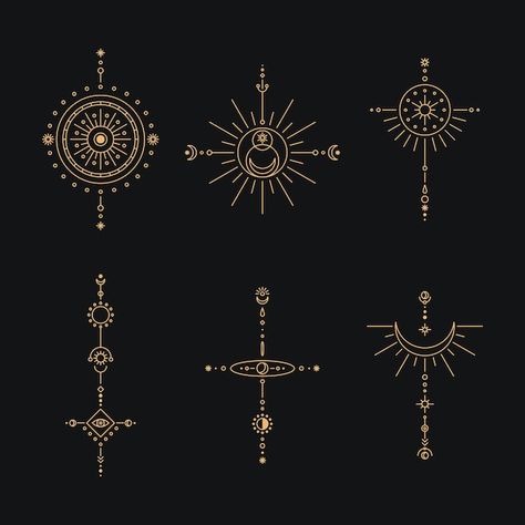 Set of moon and sun line art minimal boh... | Premium Vector #Freepik #vector #boho-sun #vintage-star #deco #retro-design Geometric Sun Tattoo Design, Art Deco Moon Tattoo, Sun Throat Tattoo, Star Vector Design, Sun Symbol Design, Sun Compass Tattoo, Sun And Star Tattoo, Ornamental Sun And Moon Tattoo, Celestial Sun Tattoo