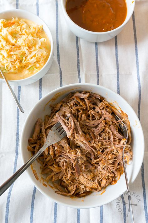 Stove-Top BBQ Pulled Pork [Bonus Recipe: KFC Coleslaw] Pork Crock, Kfc Coleslaw Recipe, Bbq Pulled Pork Recipe, Cabbage Salad Recipes, Pulled Pork Recipe, Healthy Vegetable Recipes, Pulled Pork Recipes, Pork Recipe, Bbq Pulled Pork