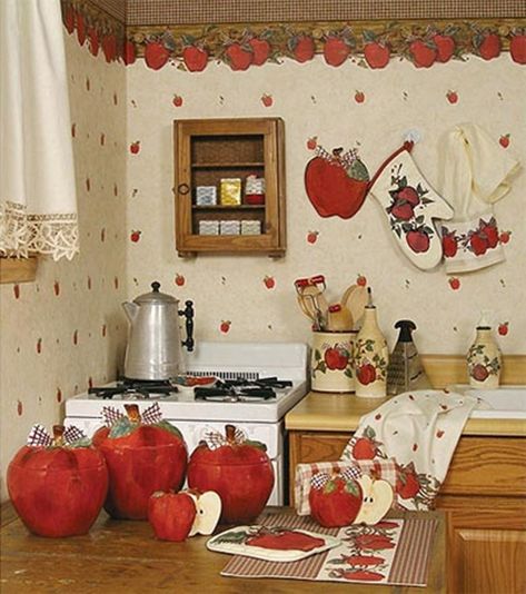 Glossy Kitchen, Apple Kitchen, Apple Kitchen Decor, Apple Decor, Kitchen Decor Sets, A Is For Apple, Kitchen Theme, Tree Cottage, Apple Decorations