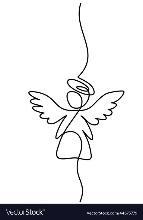 Angel One Line Drawing, Angel Vector Art, One Line Ballerina, Archangel Drawing, Angel Line Drawing, Christmas Line Drawings, Line Art Angel, Angel Line Art, Line Drawing Christmas