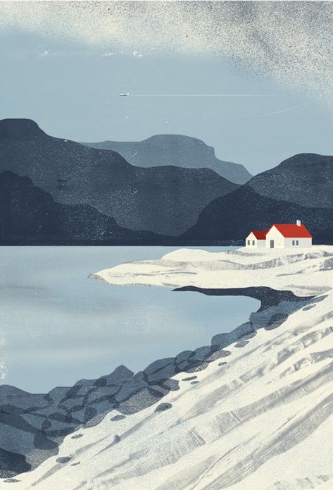 수채화 그림, Landscape Illustration, Winter Art, Vintage Travel Posters, Of Wallpaper, Iceland, Graphic Illustration, Painting & Drawing, Lighthouse