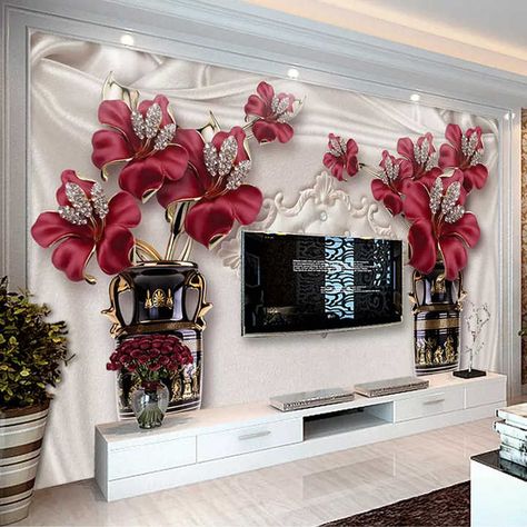 Custom Photo Wallpaper, 3d Wallpaper Mural, Flower Mural, Custom Wall Murals, Tv In Bedroom, Mural Floral, Cleaning Walls, Wallpaper Decor, Decoration Inspiration