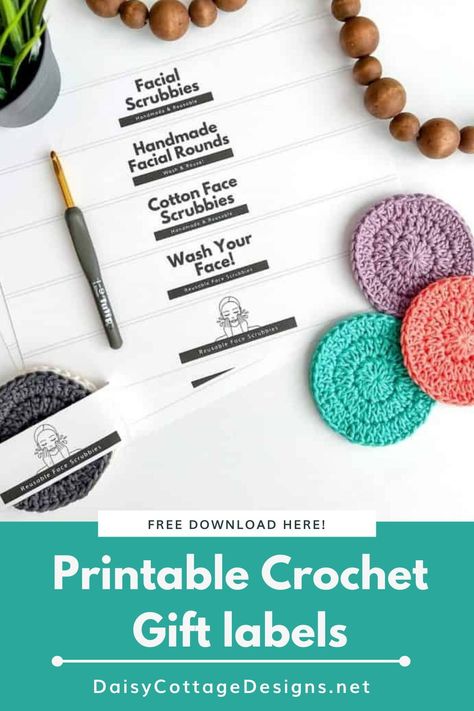 Free Printable Dish Scrubby Labels, Crochet Labels Tags, Printable Face Scrubbies Labels Free, Free Printable Labels For Handmade Items, Crochet Rounds, Crochet Face Scrubbies, Crochet Craft Fair, Crochet Labels, Labels Printables