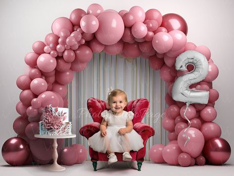 2nd Birthday Arch Backdrop Second 2 birthday two Digital Background for Baby Girl | armchair with balloon number two and birthday cake 3rd Birthday Photography, 3rd Birthday Pictures, Arch Cake, Birthday Arch, Arch Background, Black And Blue Wallpaper, Baby Backdrop, 3 Birthday, Number Three