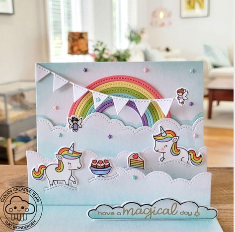 Pop Up Unicorn Card, Lawn Fawn Unicorn Picnic, Unicorn Card Diy, Unicorn Birthday Cards Handmade, Unicorn Cards Handmade, Lawn Fawn Unicorn, Diy Unicorn Birthday Card, Unicorn Picnic, Birthday Card Unicorn