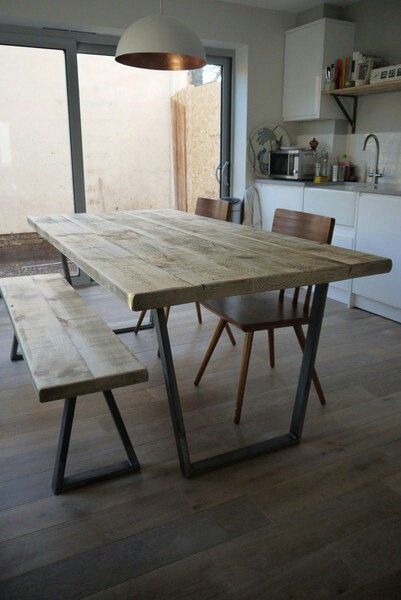 Design shack 1980 Apartment Industrial, Reclaimed Dining Table, Elegant Apartment, Diy Dining, Industrial Dining, Rustic Dining Room, Dining Table With Bench, Room Decorations, Furniture Inspiration