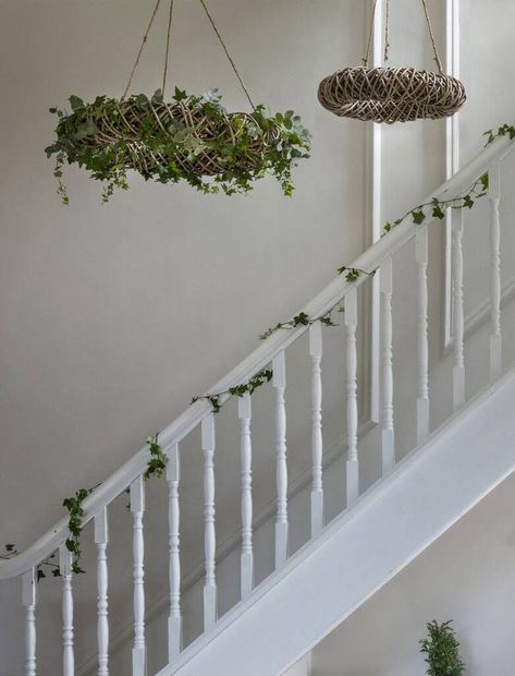 Large Rattan Hanging Wreath Hanging Wreaths, Botanical Display, Hanging Rattan, Hanging Wreath, Wire Lights, Wreath Designs, Natural Tones, Keep It Simple, Macrame Plant Hanger