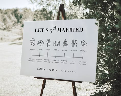 Modest Wedding Decorations, Wedding Schedule Sign, Wedding Timeline Sign, Timeline Poster, 2026 Wedding, Wedding Order Of Events, Weekend In Paris, Mobile Editing, Wedding Order